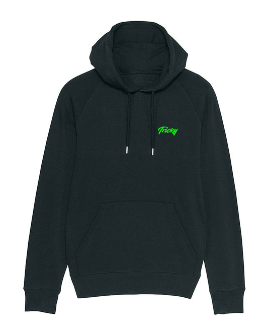 MENS ORIGINAL CHEST LOGO HOODED TOP BLACK NEON GREEN