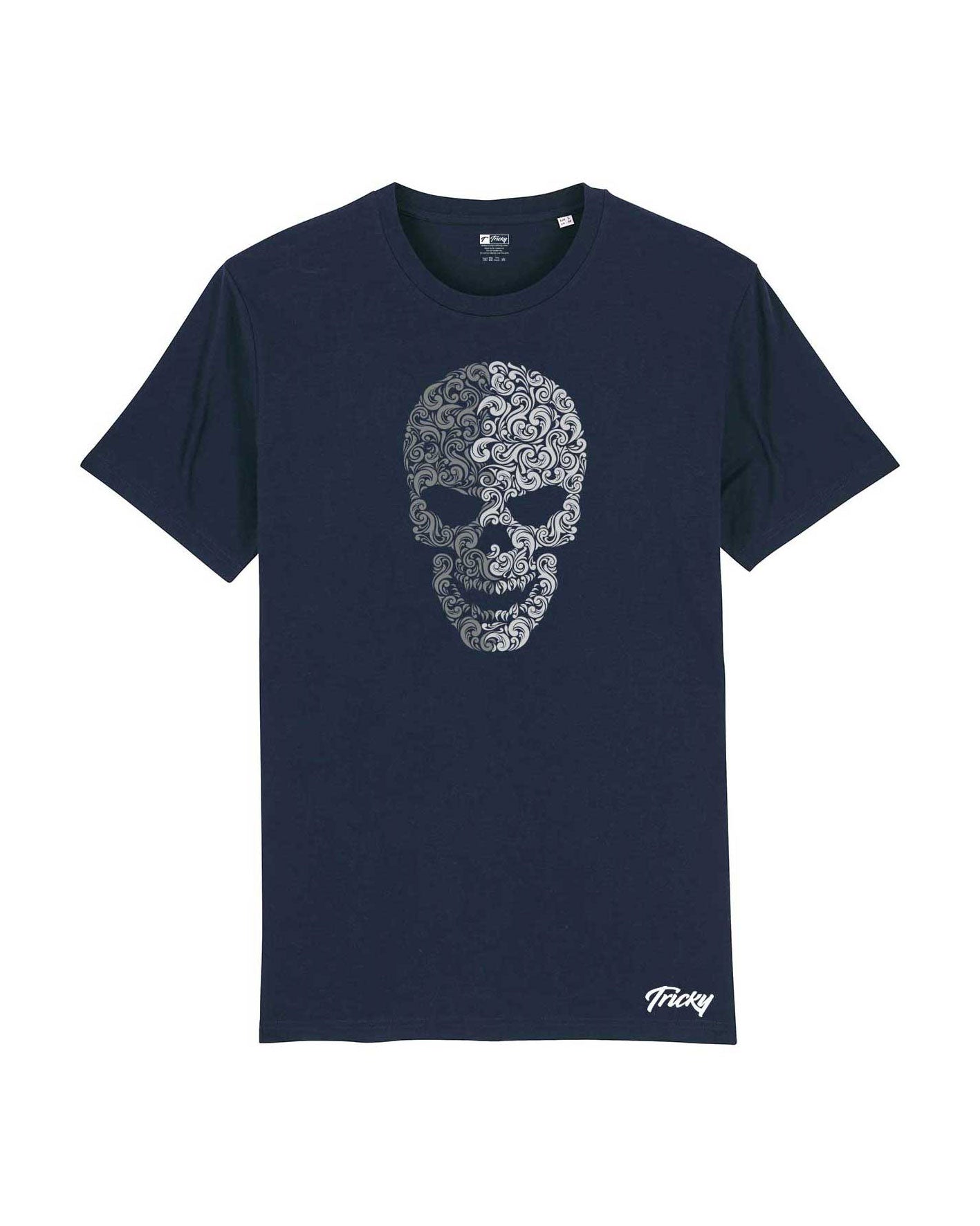 MENS PAISLEY SKULL T SHIRT NAVY