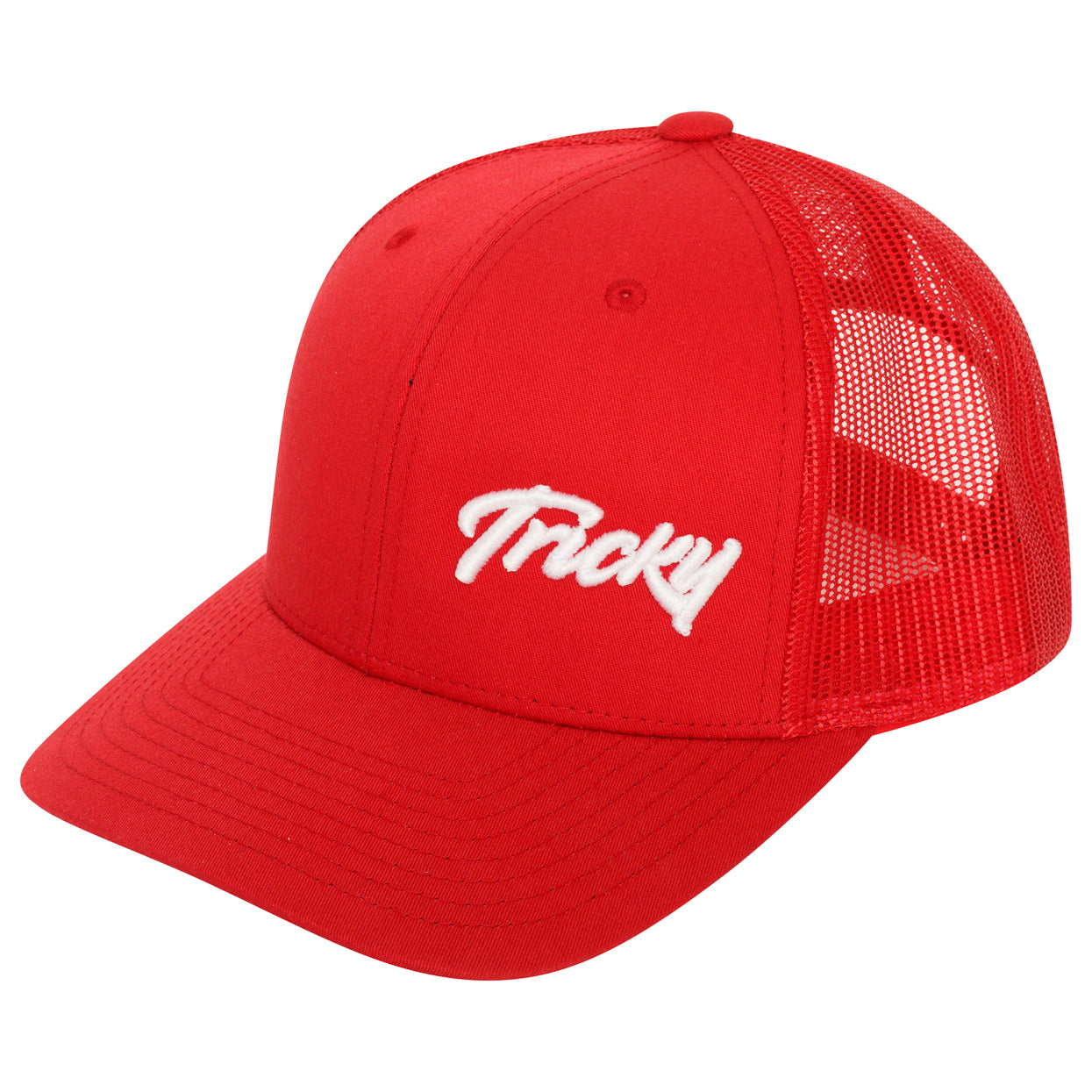 TRICKY SMALL LOGO 6 PANEL MESH TRUCKER CAP RED