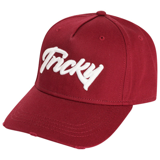 TRICKY LARGE LOGO DISTRESSED COTTON 5 PANEL CAP BURGUNDY