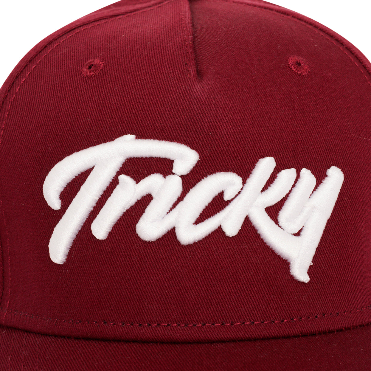 TRICKY LARGE LOGO DISTRESSED COTTON 5 PANEL CAP BURGUNDY