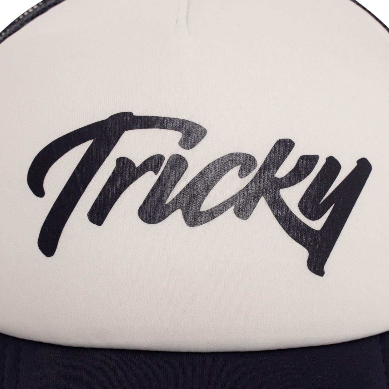 TRICKY LARGE LOGO 5 PANEL FOAM TRUCKER CAP WHITE NAVY