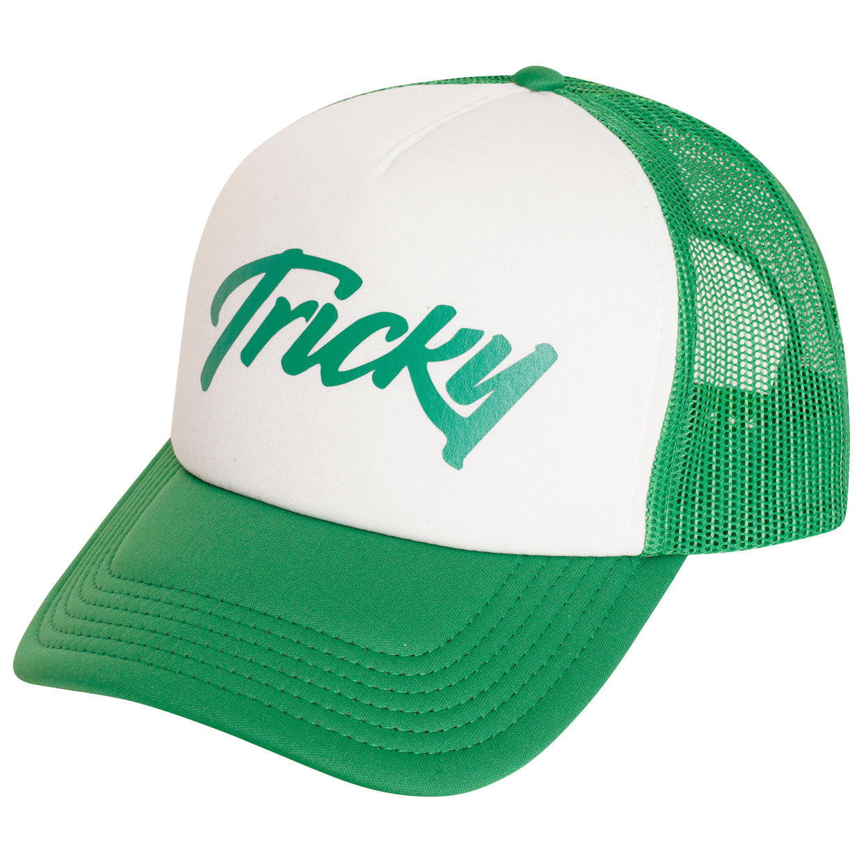 TRICKY LARGE LOGO 5 PANEL FOAM TRUCKER CAP WHITE GREEN