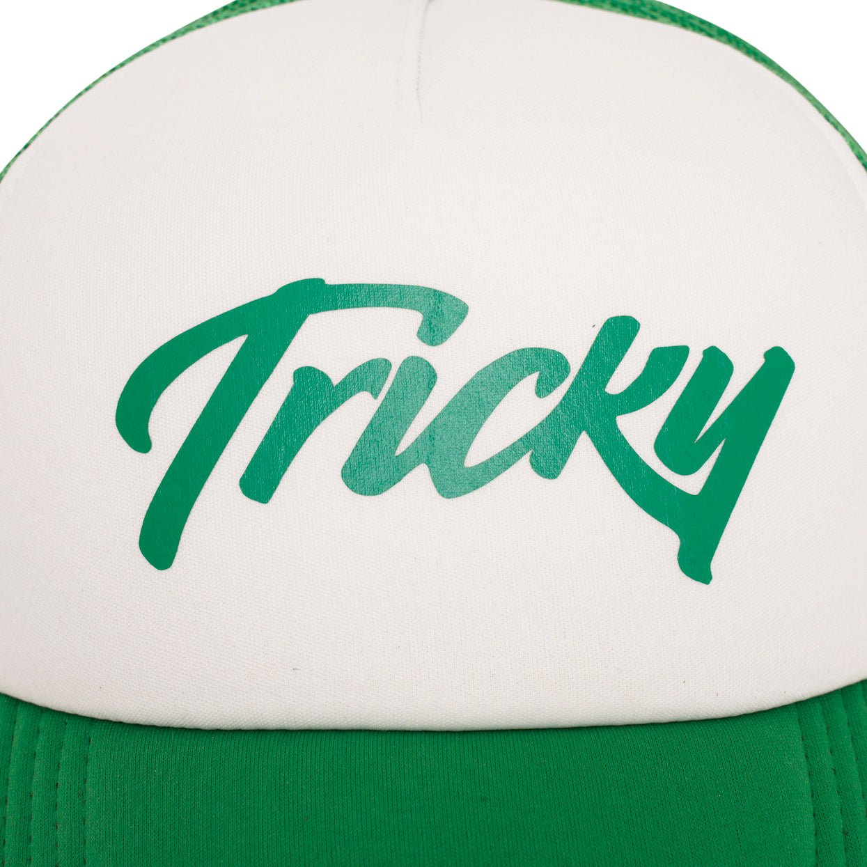 TRICKY LARGE LOGO 5 PANEL FOAM TRUCKER CAP WHITE GREEN