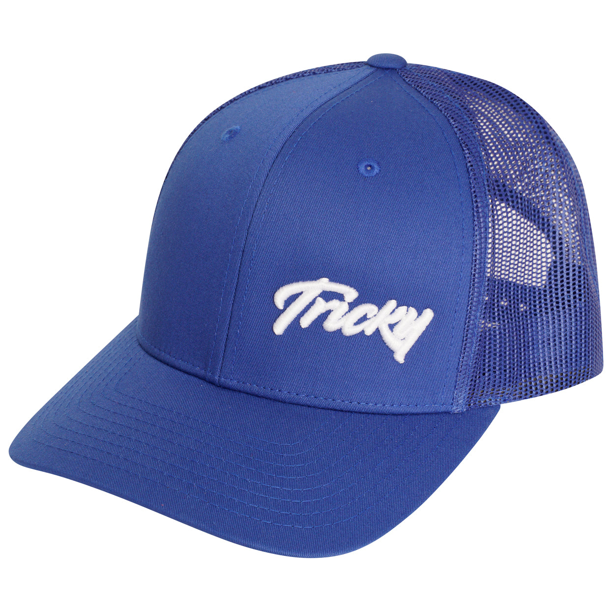 TRICKY SMALL LOGO 6 PANEL MESH TRUCKER CAP COBALT