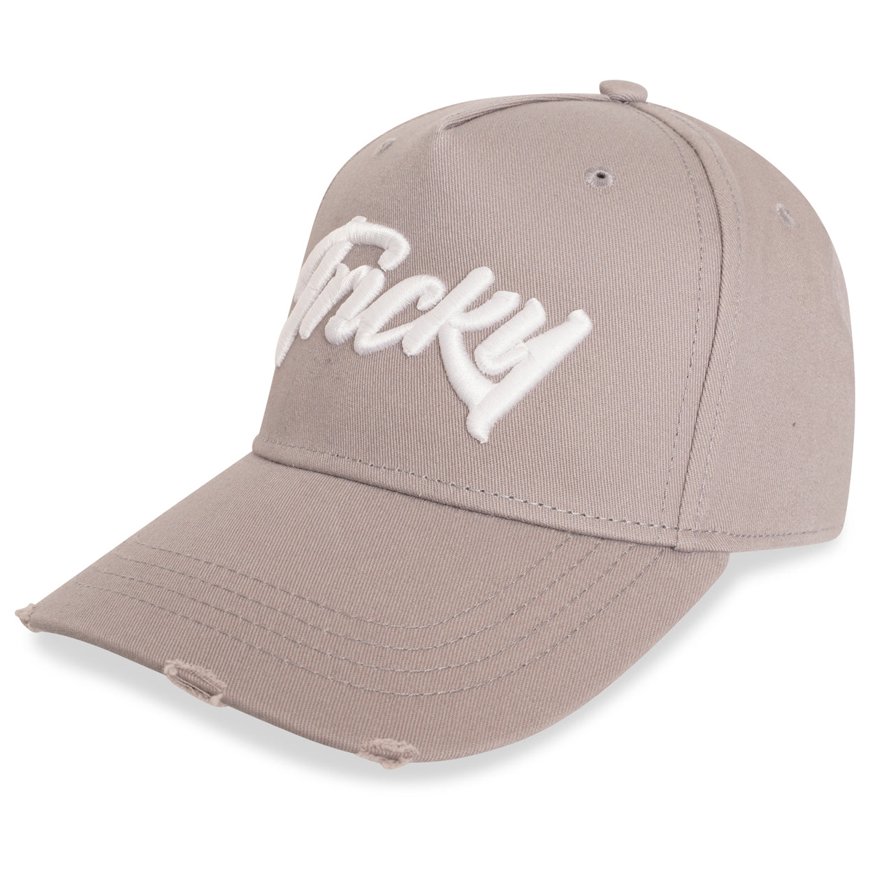 TRICKY LARGE LOGO DISTRESSED COTTON 5 PANEL CAP GREY