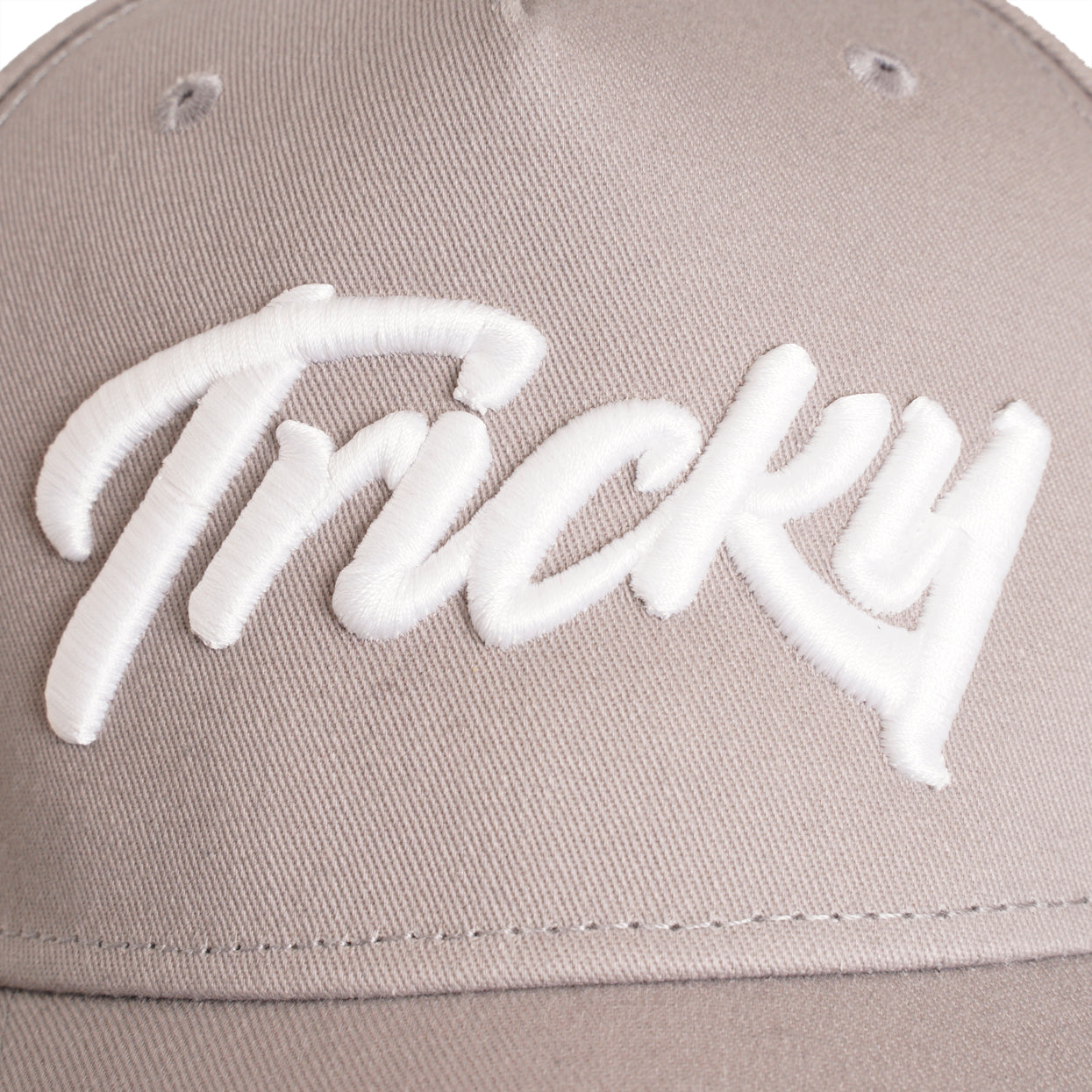 TRICKY LARGE LOGO DISTRESSED COTTON 5 PANEL CAP GREY