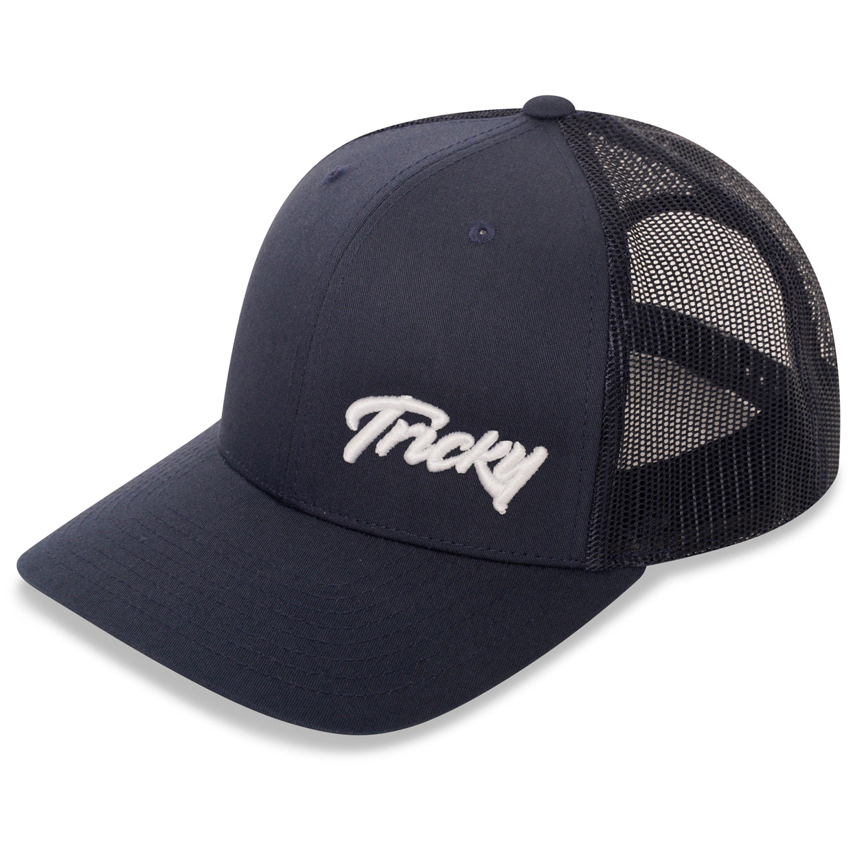 TRICKY SMALL LOGO 6 PANEL MESH TRUCKER CAP NAVY