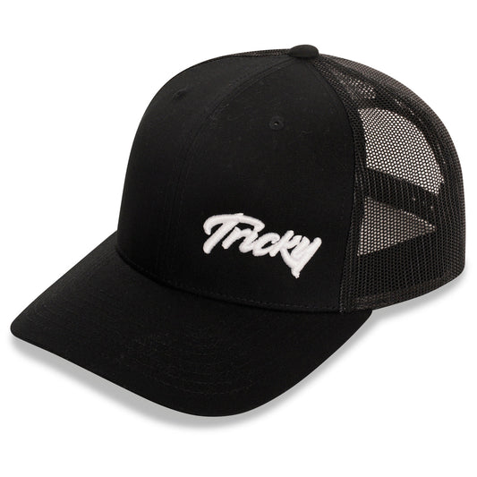 TRICKY SMALL LOGO 6 PANEL MESH TRUCKER CAP BLACK