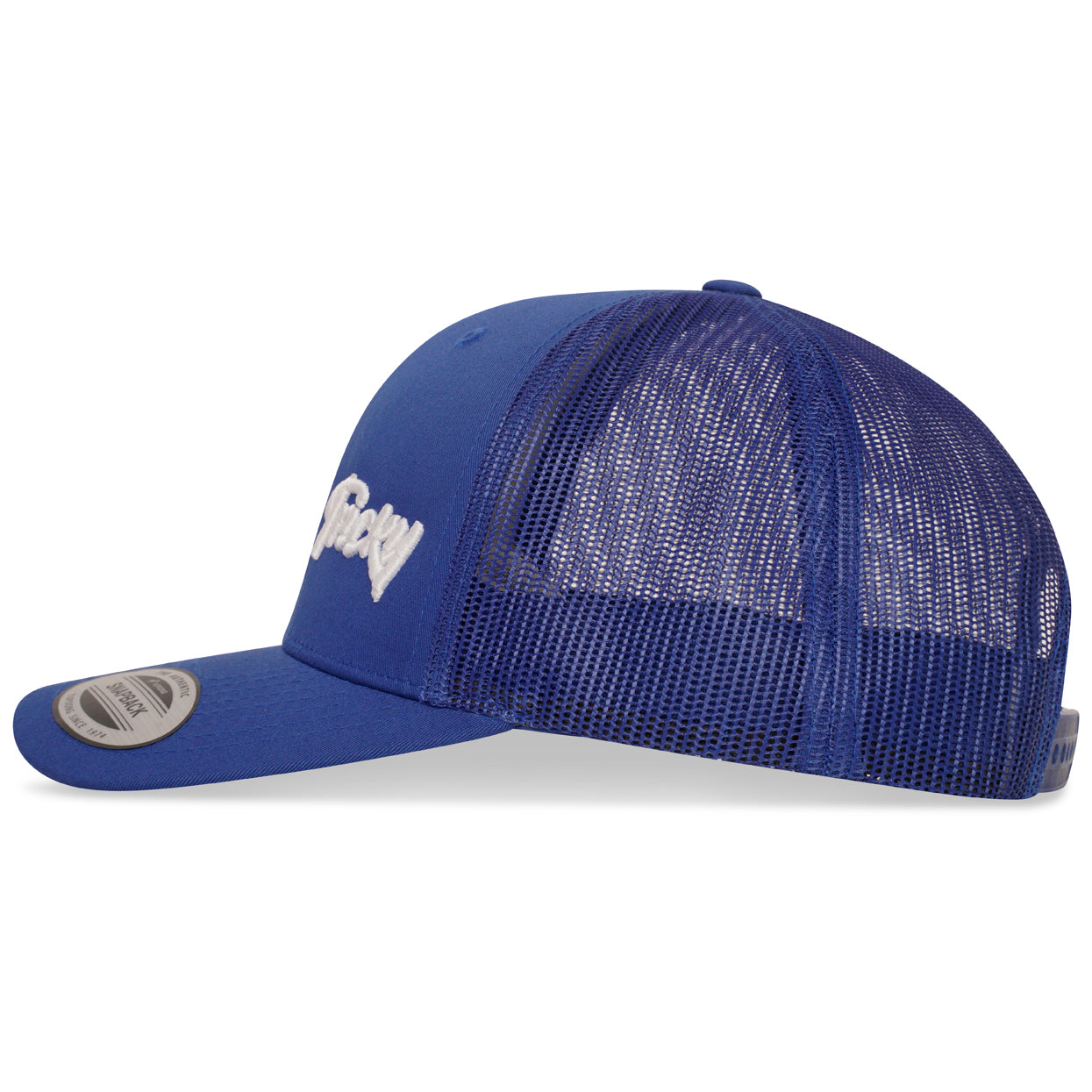 TRICKY SMALL LOGO 6 PANEL MESH TRUCKER CAP COBALT