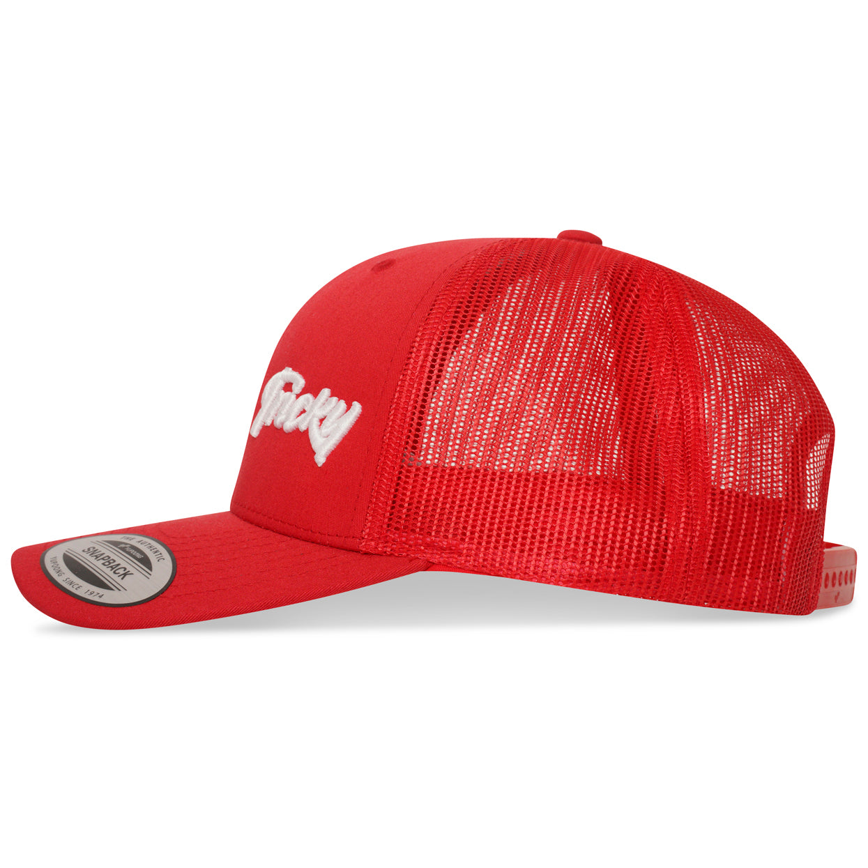 TRICKY SMALL LOGO 6 PANEL MESH TRUCKER CAP RED