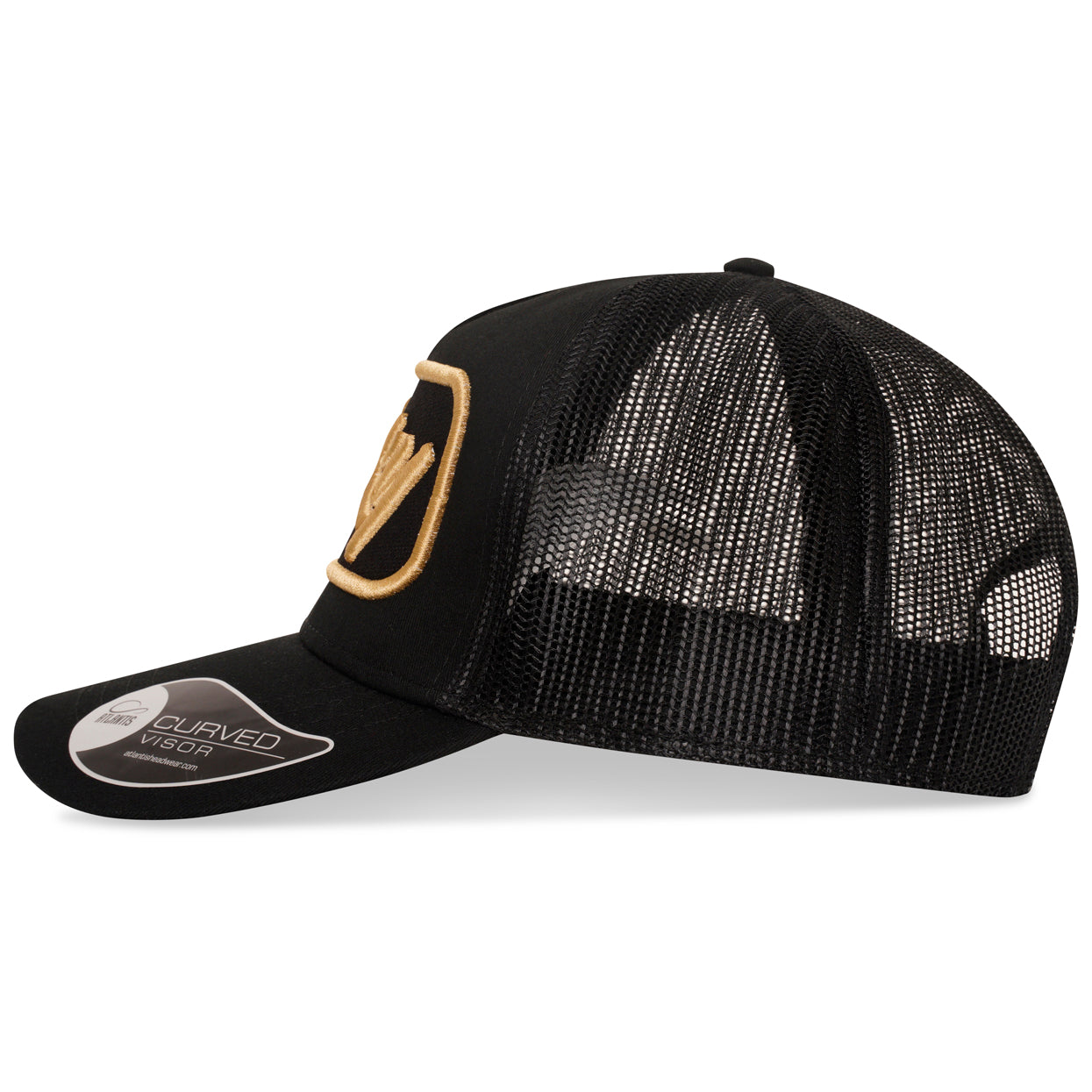 TRICKY PLATE LOGO MESH TRUCKER CAP BLACK GOLD