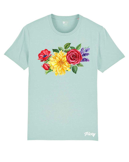 FLOWERS T SHIRT CARIBBEAN BLUE