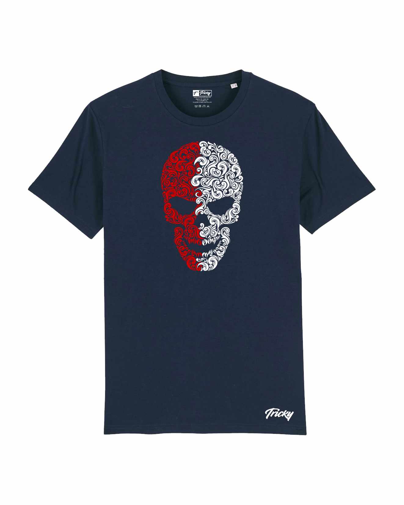 MENS RED PAISLEY SKULL T SHIRT NAVY