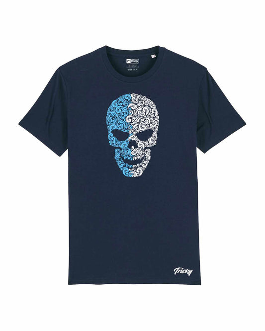 MENS SKY PAISLEY SKULL T SHIRT NAVY